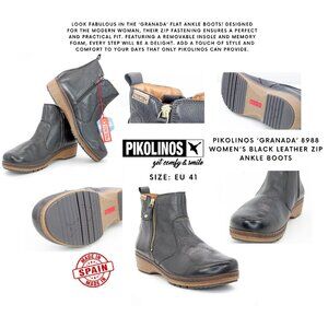 PIKOLINOS ‘Granada’ 8988 Women's Black Leather Zip Ankle Boots